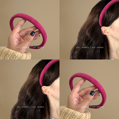 粉红女郎~丝绒细发箍法式复古