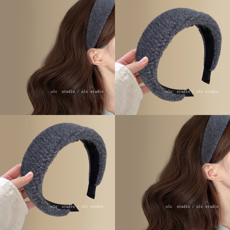 慵懒灰调~秋冬纯色加宽毛呢发箍