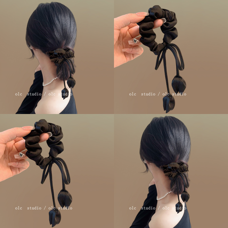 缎面郁金香！飘带蝴蝶结发绳！