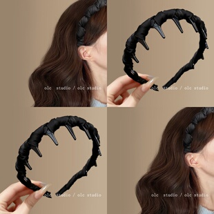 斯旺西南岸~高级感缎面带齿发箍女日常外戴加厚填充海绵旅行头箍