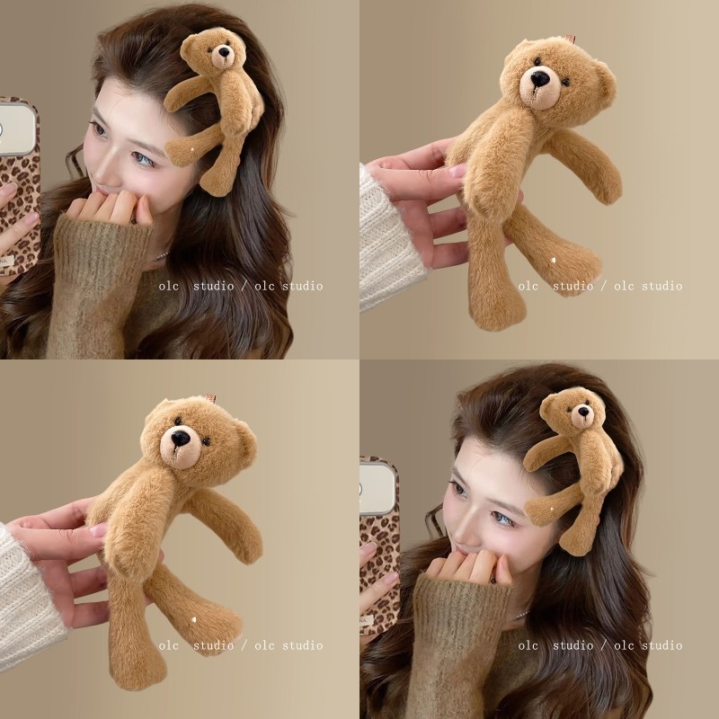 甜心小熊！可爱小熊毛绒发夹卡通玩偶刘海夹少女心高颜值旅行发饰