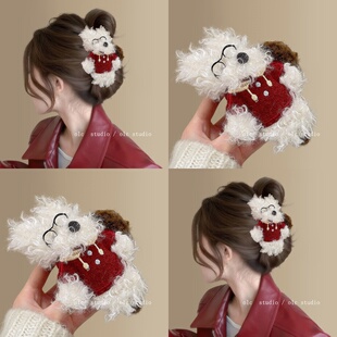 可爱凌乱小狗双面抓夹女2026新款高级感发夹后脑勺盘发鲨鱼夹头饰