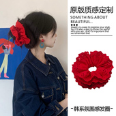 红色超正 赵露思同款 蕾丝大肠发圈布艺花边褶皱发绳女头绳发饰品