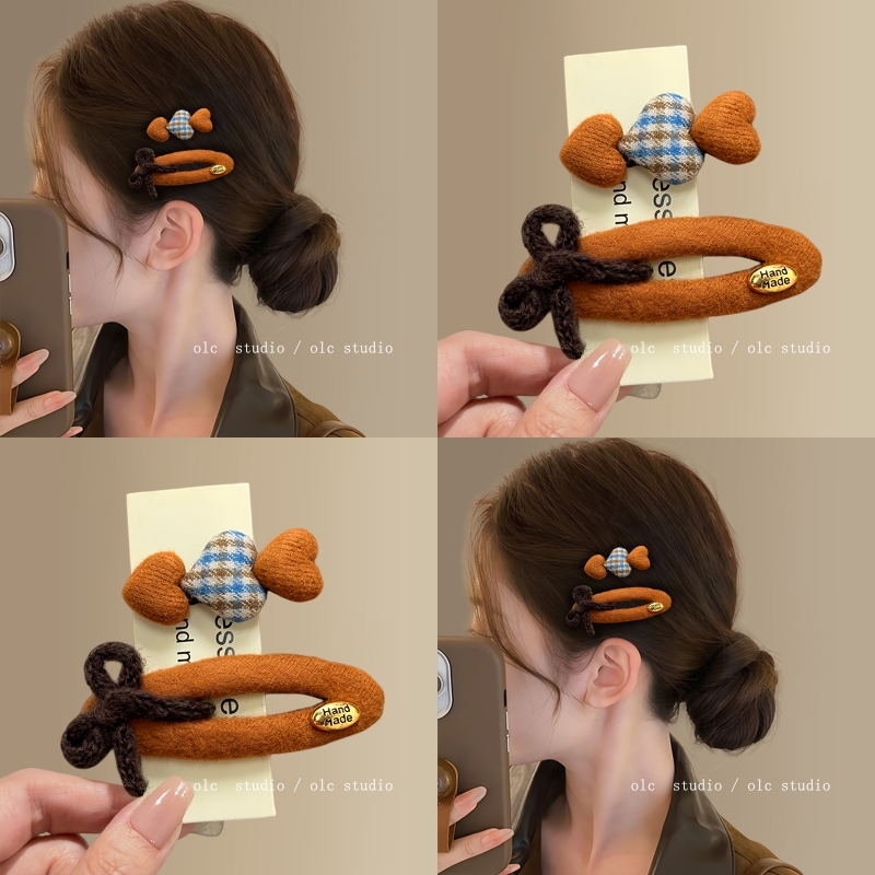 栗绒知秋~秋冬毛线花朵发夹