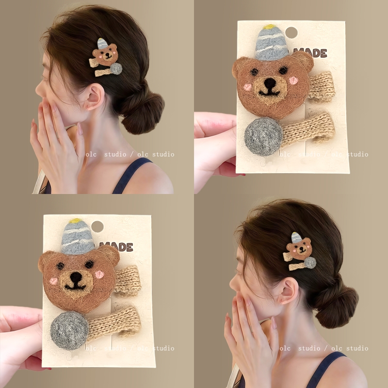 小熊奇遇记~可爱羊毛毡小熊发夹