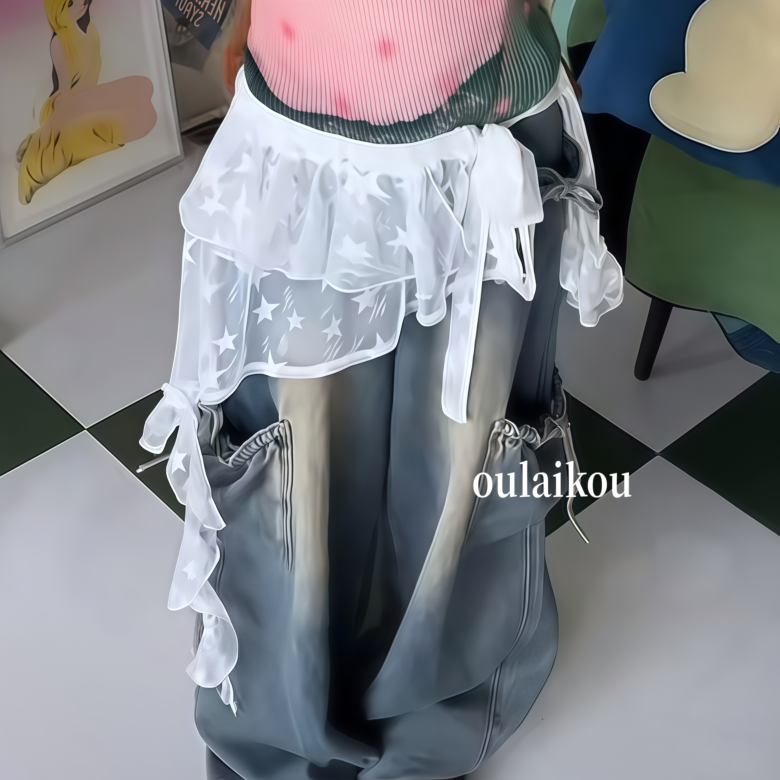 韩版百搭星星网纱蕾丝屁帘叠穿腰链小众设计感腰饰腰间配饰新品