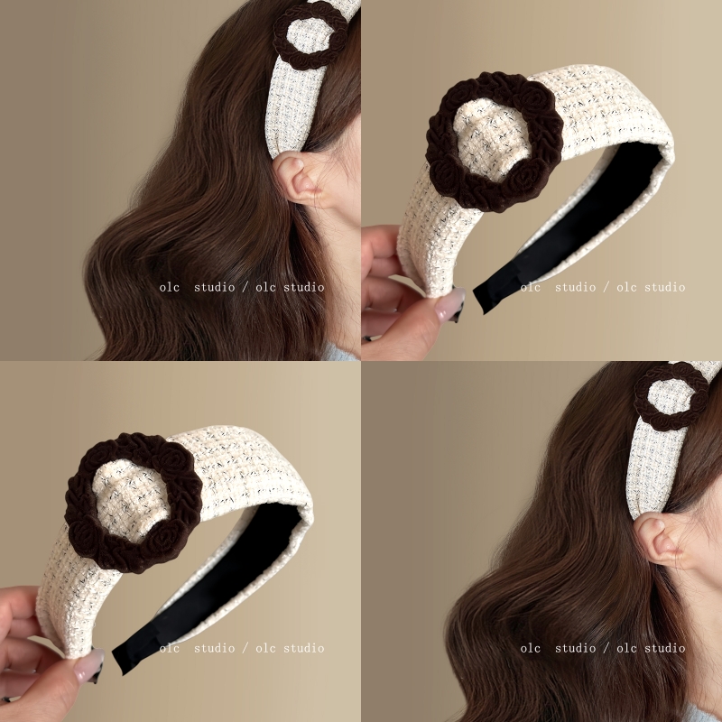 英茶画报~韩系格纹圆环宽边发箍