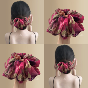 摩纳哥小姐~复古雪纺大肠发圈法式风情玫粉色头圈发绳高级感旅行