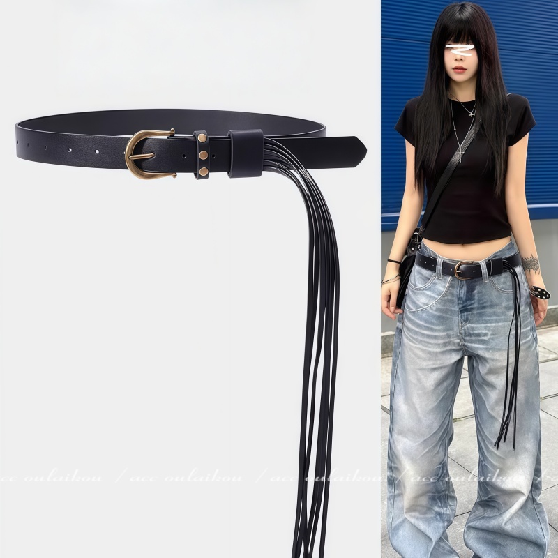 皮带女款宽编织铆钉流苏腰部