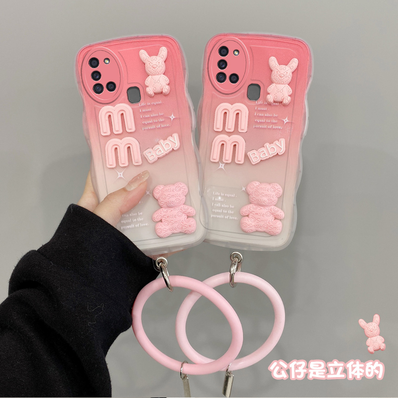 适用于三星A21S手机壳海外版渐变粉公仔Samsung A21S case cover保护套GalaxyA21S女3星A21S立体A217DS/F手环-封面