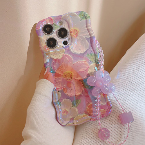 适用镭射蓝光花带挂绳高级感手机