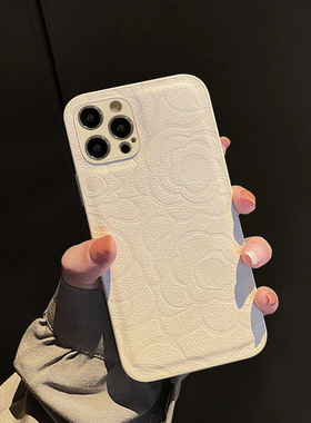 小羊皮高级感山茶花16pro适用苹果ip17手机壳iPhone12Promax硅胶13纯色14女款11小众15plus简约xsmax软防摔