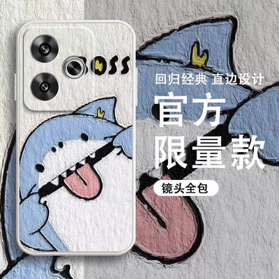 油画鲨鱼适用红米Turbo3手机壳Turbo4男女款14c卡通14r可爱13c全包a5防摔13r情侣12c直边12r硅胶9a软外壳10a