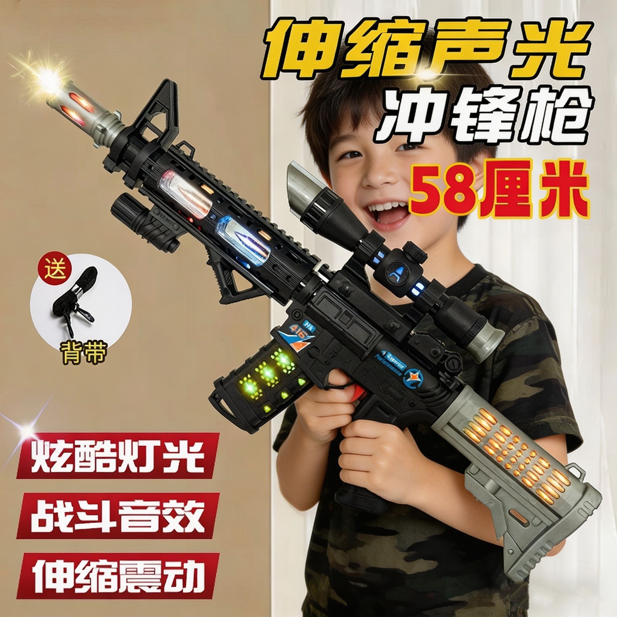 儿童电动玩具枪声光音乐男孩枪模型m416仿真小孩5冲锋枪3-6岁宝宝