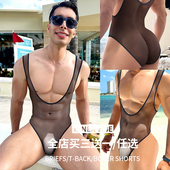 男士 U凸大囊袋V型透明连体衣性感提臀运动舒适网纱柔软透气潮流