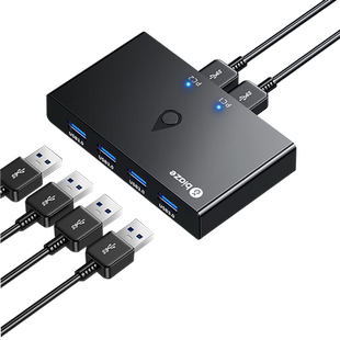 毕亚兹usb切换器3.0二进四出打印机共享分线器两台电脑共用键盘鼠标信号显示器主机台式2进4出分配转换接口