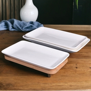 酒店纯白肠粉盘陶瓷盘子创意餐具热菜盘子长方形盘子肠粉碟烧烤盘