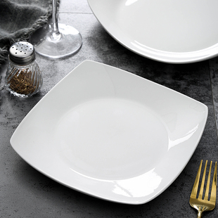 白色陶瓷盘子菜盘家用陶瓷创意餐具四方四角盘正方形瓷盘方汤方盘
