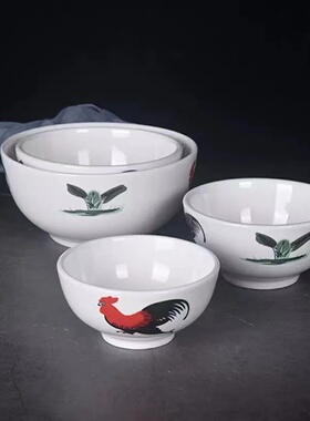 老式鸡安陶瓷罗汉碗直口碗汤碗饭店酒楼餐具公鸡米饭碗汤面碗圆碗