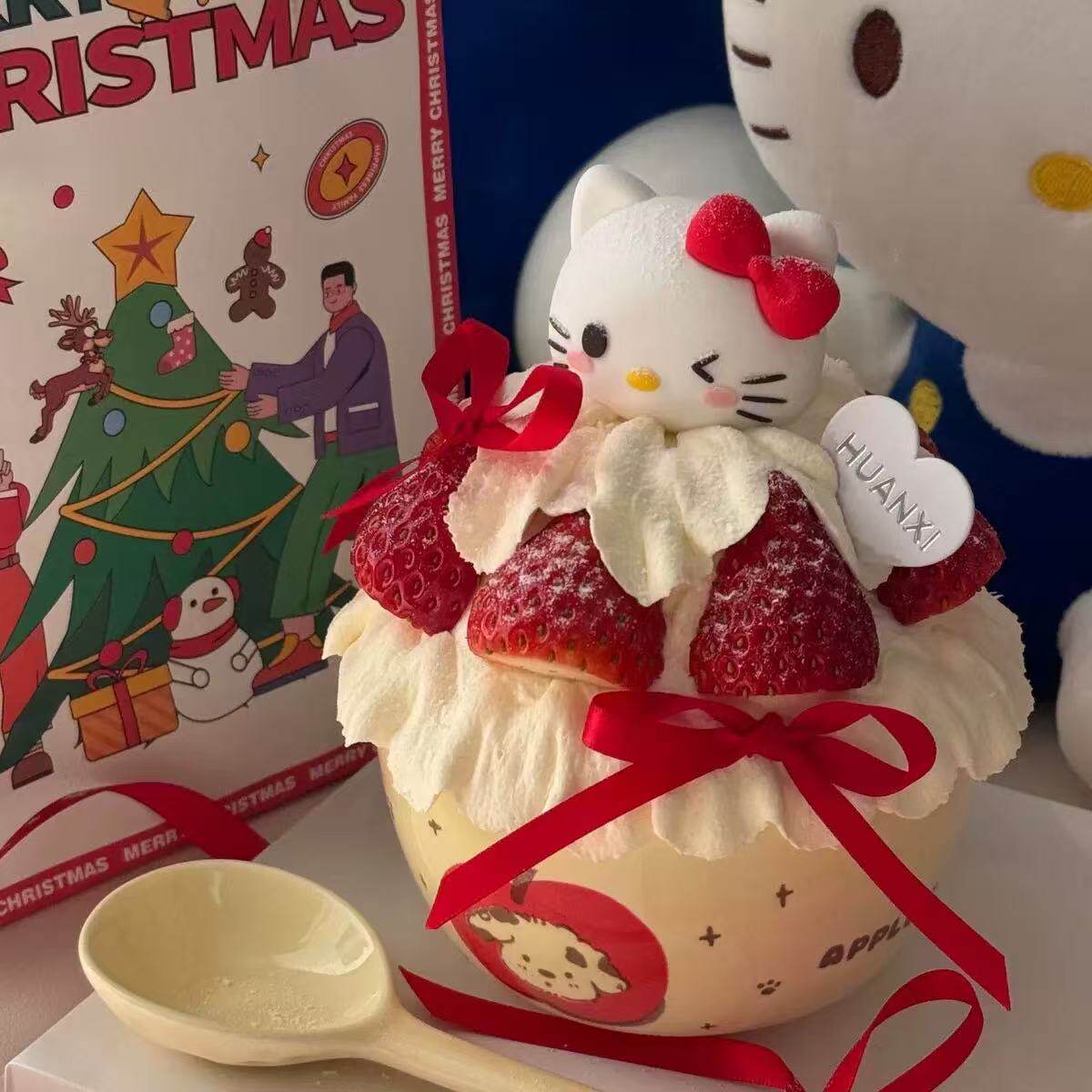 网红同款圣诞节苹果小狗陶瓷碗圣诞节蛋糕装饰凯蒂猫KT蛋糕装饰