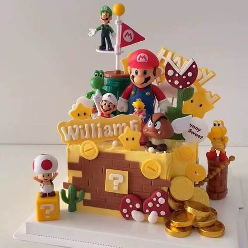 马里奥蛋糕装饰摆件蛋糕装饰超级玛丽小蘑菇小恐龙儿童蛋糕装饰 C - 封面