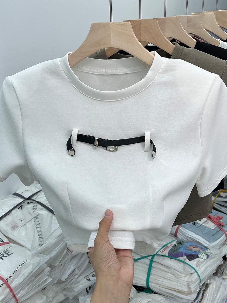 AMERICAN RETRO CHIC HONG KONG STYLE SHORT SLEEVE T-SHIRT WOMENS 2024 SUMMER NEW DESIGN SENSE NICHE CHIC UNIQUE TOP