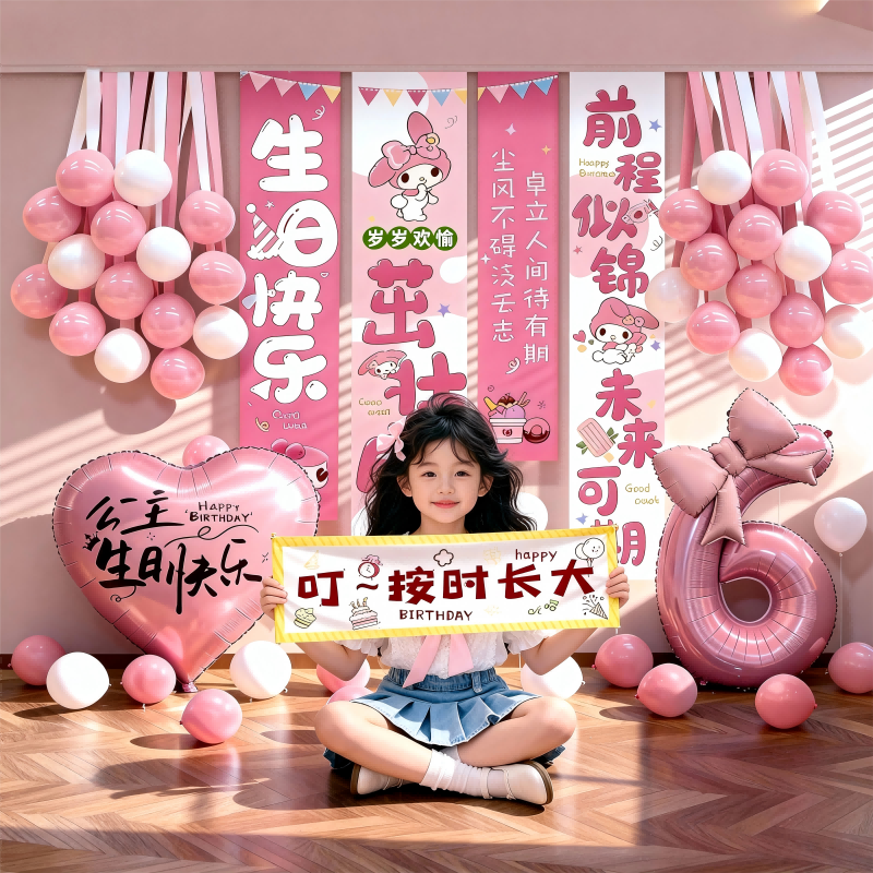 女孩生日场景布置气球背景墙条幅宝宝氛围感周岁装饰三丽鸥美乐蒂,节庆用品/礼品,节日装扮用品,淘宝优惠券,粉丝福利购,淘宝优惠卷