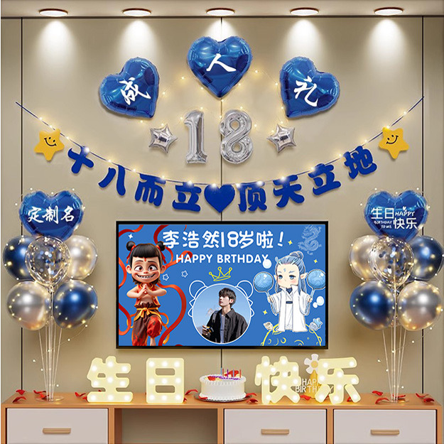 哪咤生日主题布置场景装饰18岁成人礼快乐仪式感男孩女孩十八气球