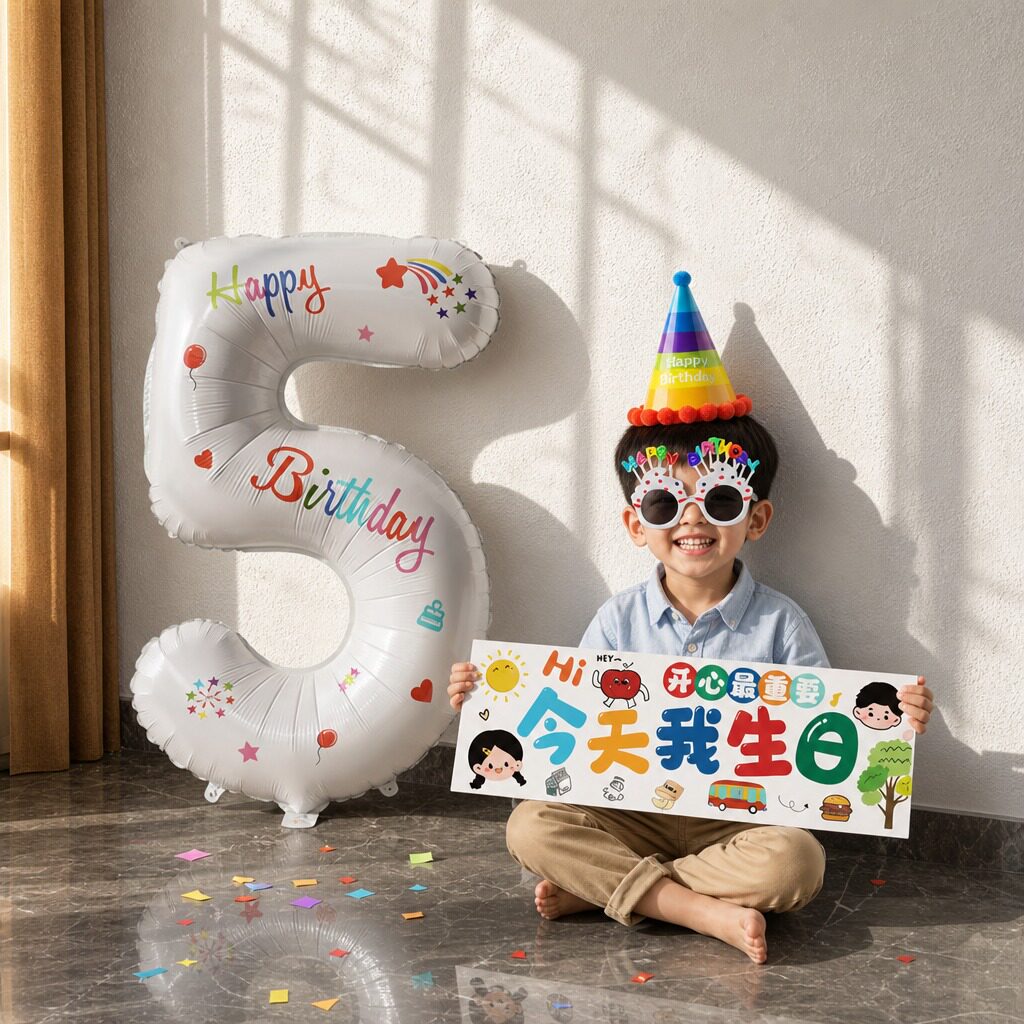 生日布置场景装饰男童数字气球儿童5岁快乐仪式感道具男孩小女孩