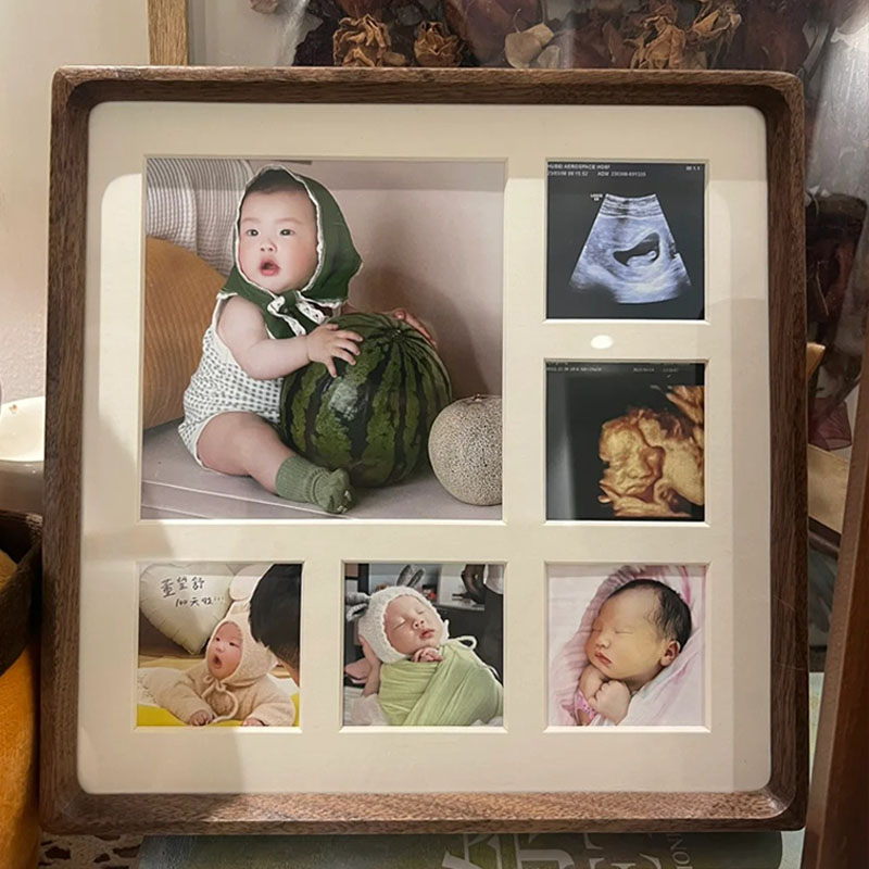 相框摆台高级感照片定制diy打印九宫格方8寸实木榫卯黑胡桃展示框