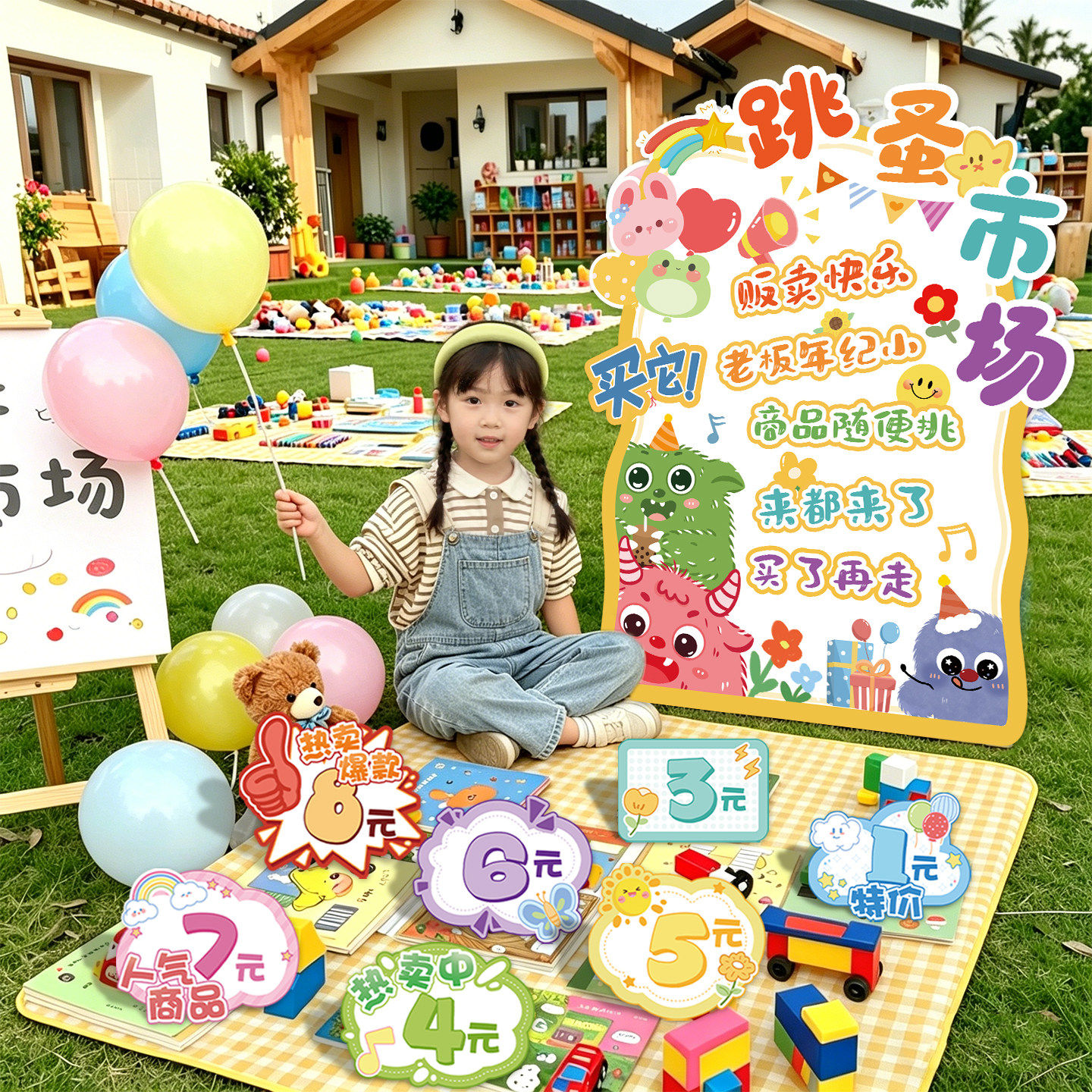 儿童跳蚤市场摊位牌海报小学幼儿园爱心义卖小商品kt板价格广告牌