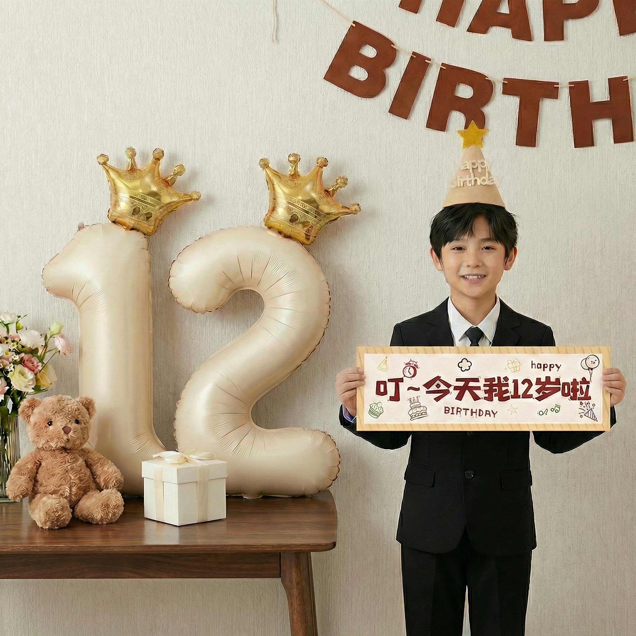 生日场景布置装饰气球快乐数字10男童男孩儿童仪式感12岁派对道具