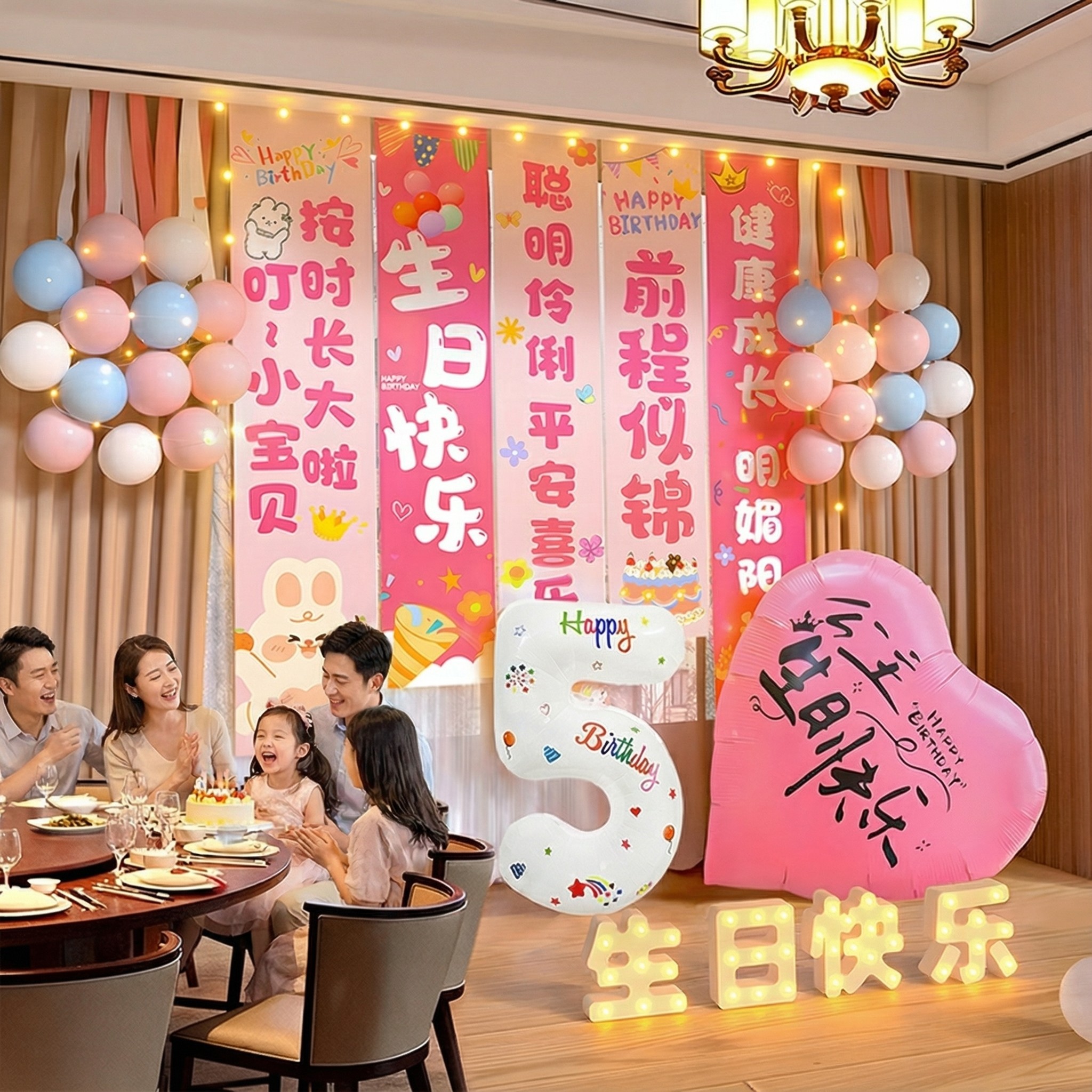 小女孩生日场景装饰快乐布置5岁气球儿童仪式12酒店条幅氛围感10