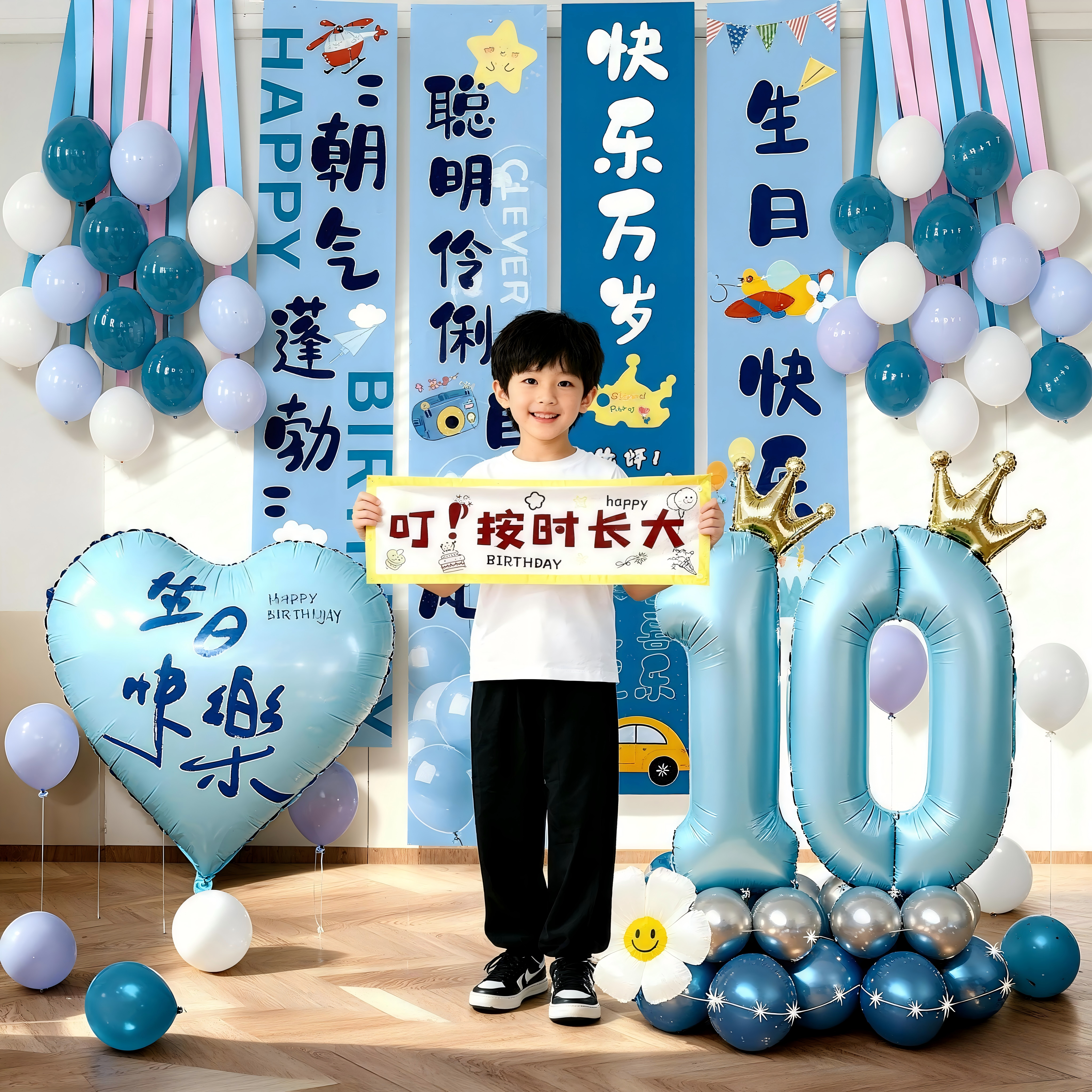 男孩生日快乐男童氛围感气球装饰10岁生日场景布置气球地飘装饰
