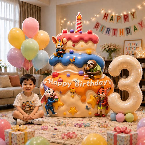 疯狂动物城生日场景布置装饰3岁男孩快乐仪式感女孩氛围道具KT板