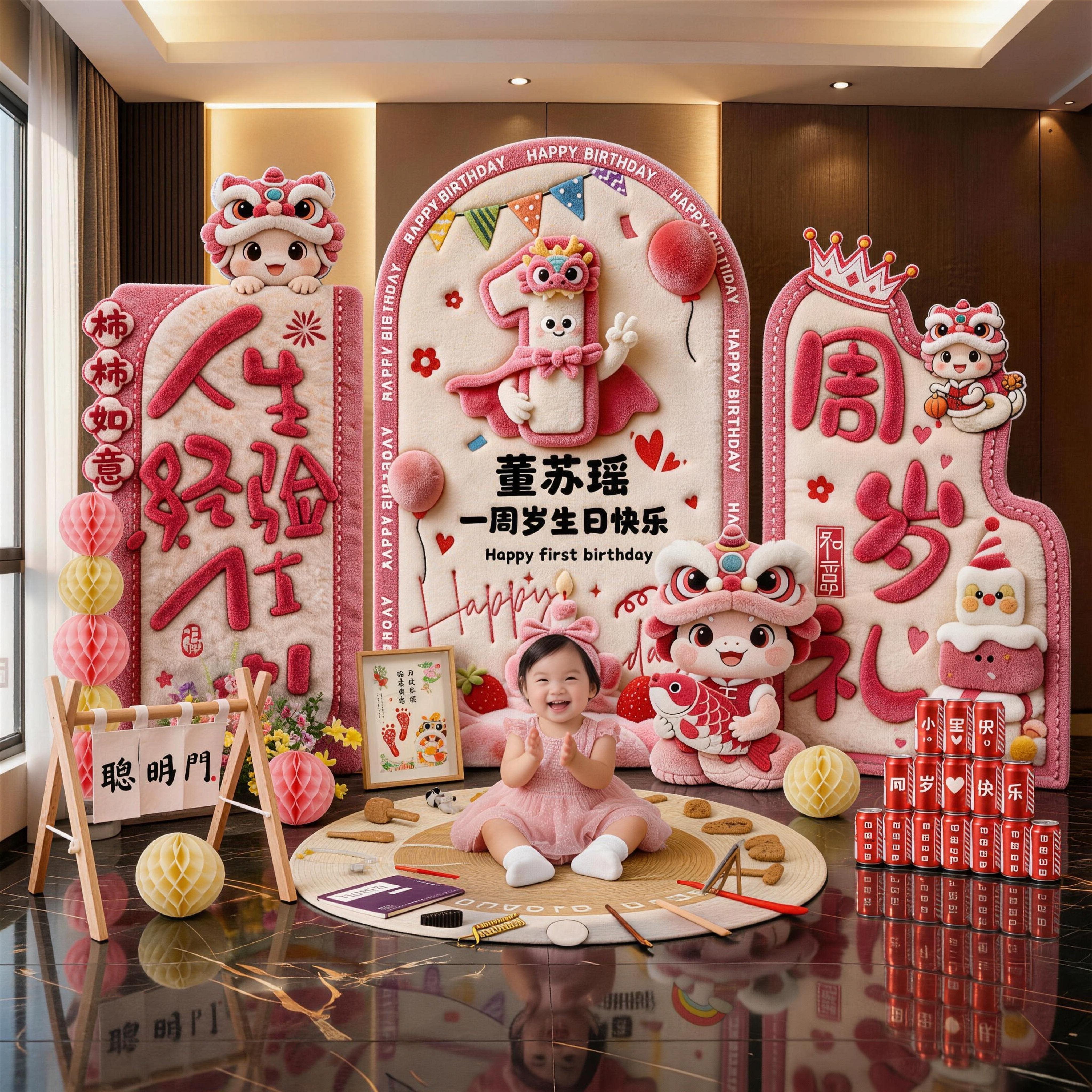 女孩蛇宝宝一周岁生日宴布置毛绒kt板抓周礼氛围感场景装饰背景墙