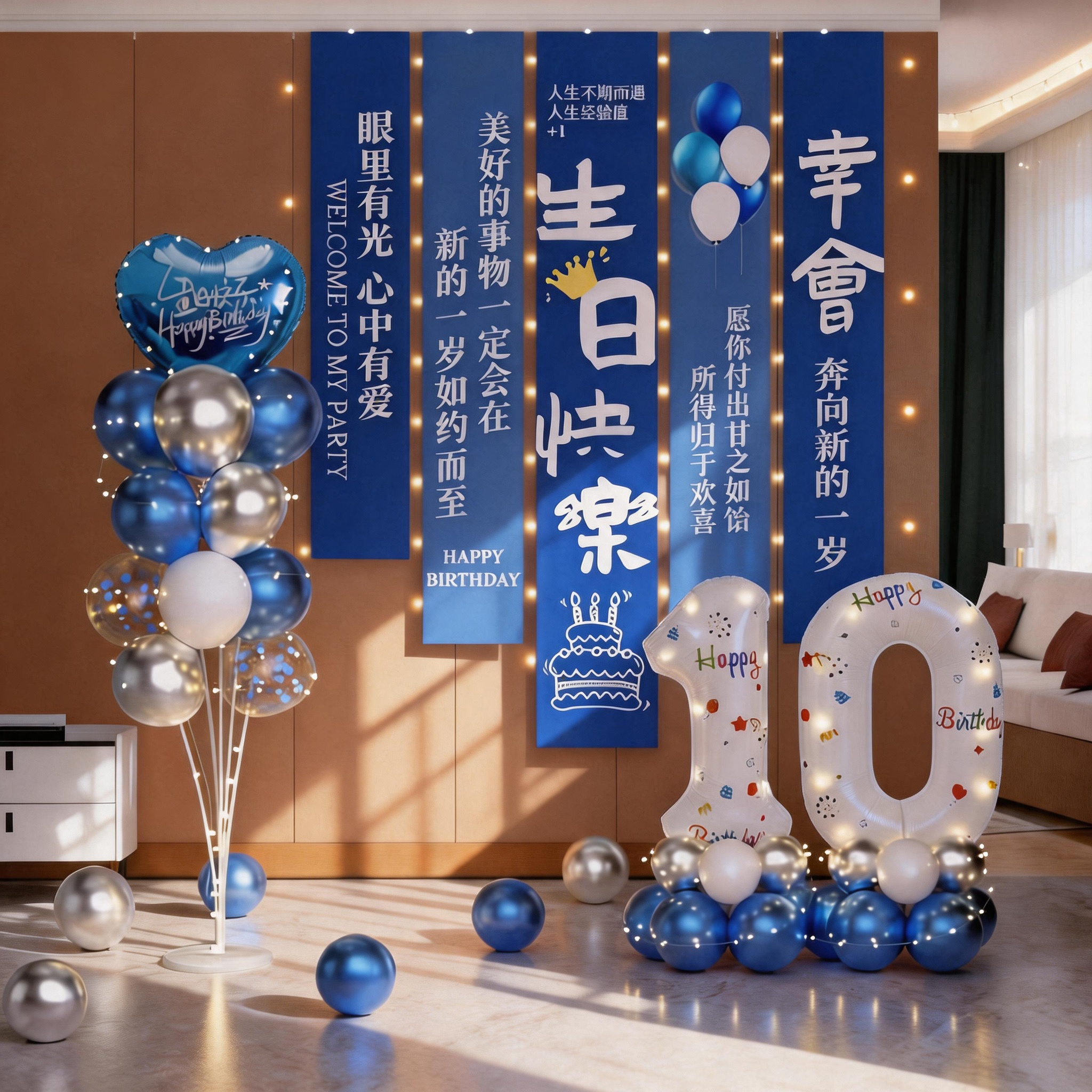 10岁生日场景布置装饰男孩气球高级感条幅18快乐氛围仪式感男女孩