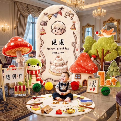 ins风森系周岁礼场景布置kt板