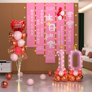 十岁生日场景布置装饰女孩18岁气球派对粉色条幅挂布氛围感背景墙