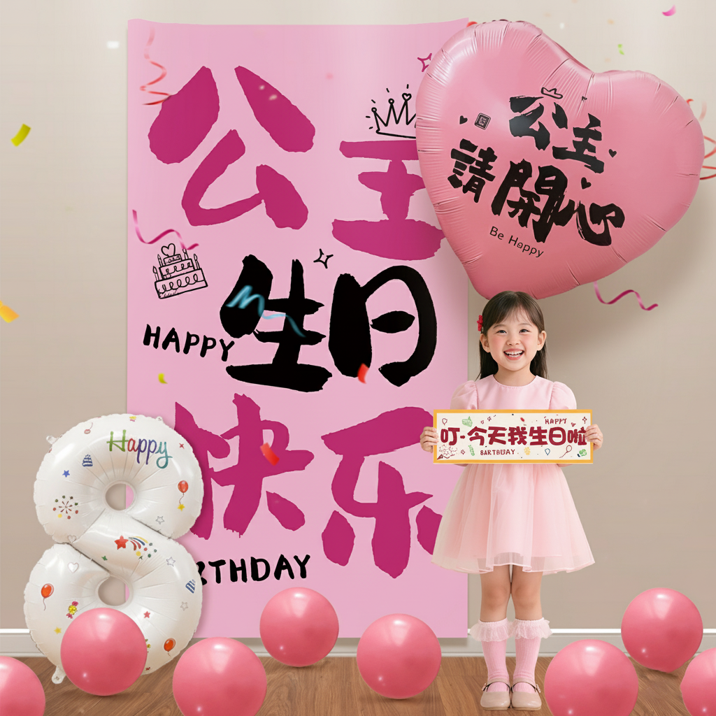 简约ins风8岁生日场景布置装饰