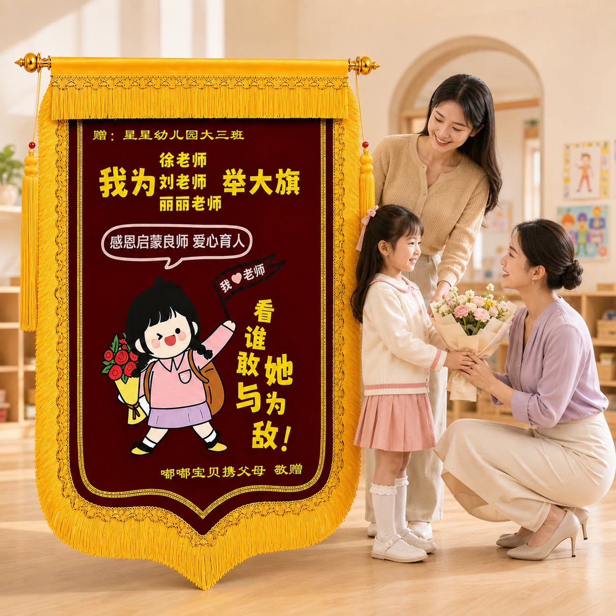 高档锦旗定制定做感谢幼儿园老师教师节礼物旌旗订做制作小学初中图片