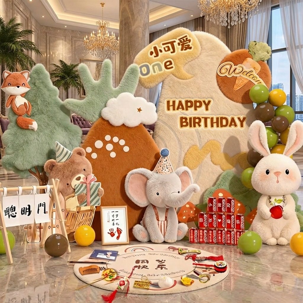1周岁礼装饰生日场景布置KT板宝宝ins风拍照抓周道具用品女孩仪式