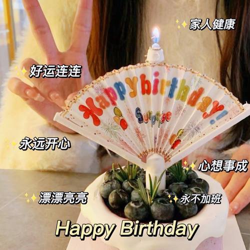 创意生日快乐蜡烛惊喜扇形蛋糕装饰布置儿童男女孩氛围感拍照道具 - 封面