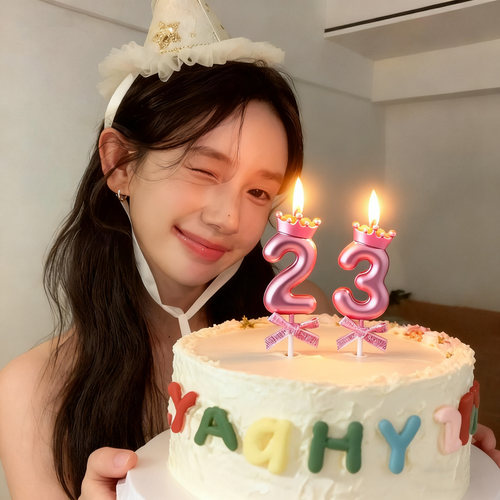 粉色少女心皇冠数字蜡烛生日派对