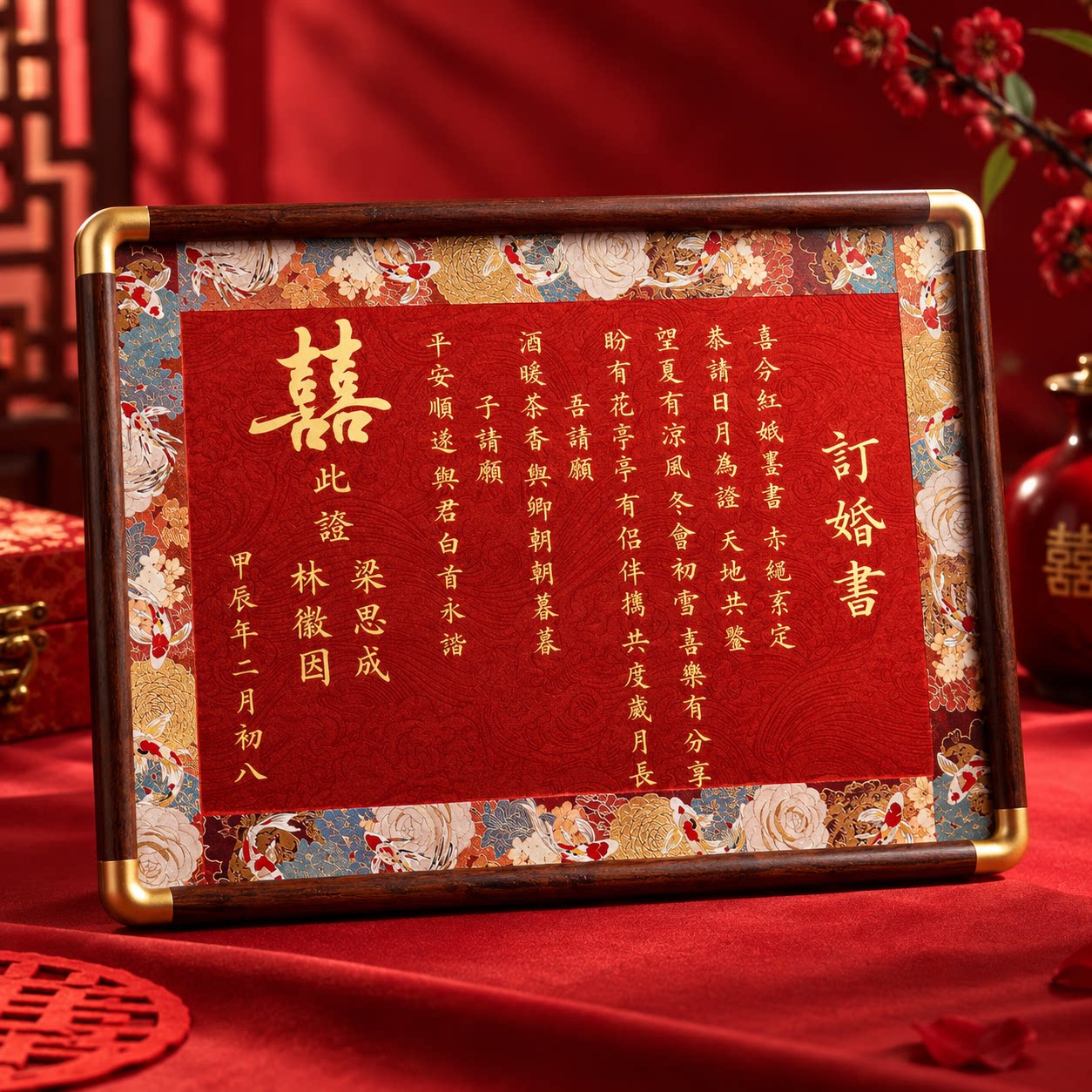 订婚书中国风婚书高级感结婚摆件高档定制空白摆台纪念礼物相框画