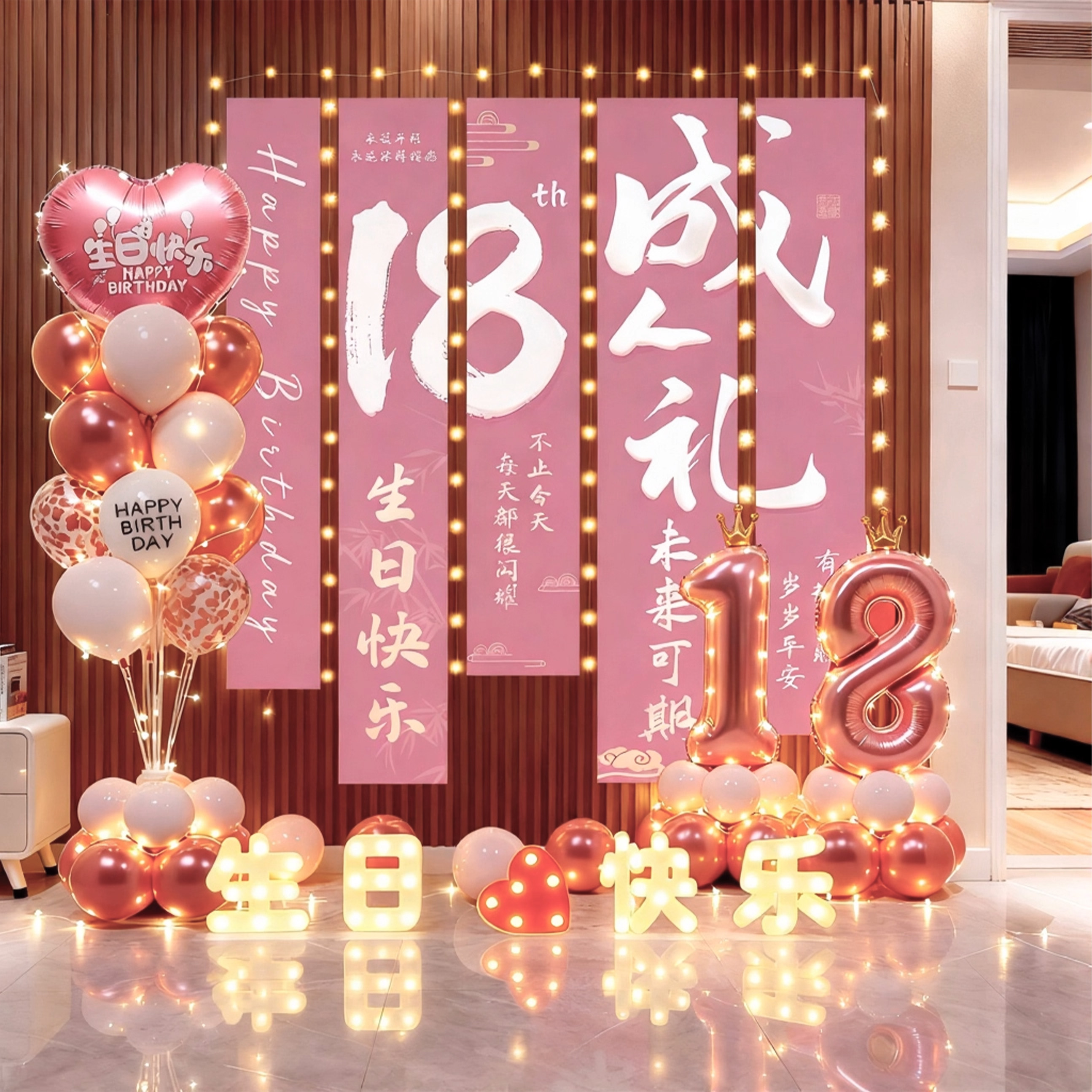 女孩18岁成人礼装饰气球生日快乐仪式感场景布置条幅挂布背景墙