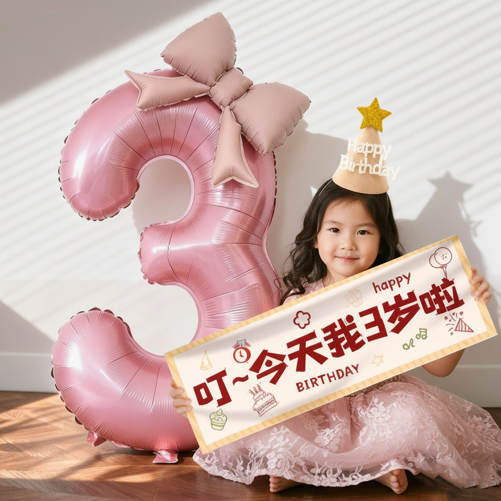 小红书同款粉色数字气球生日道具