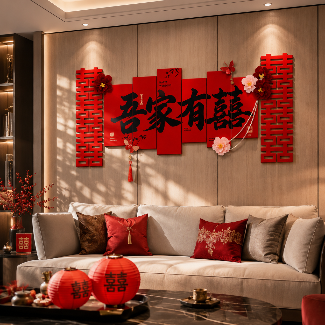 婚房布置客厅结婚装饰婚礼男方新房电视沙发背景墙墙贴吾家有喜套