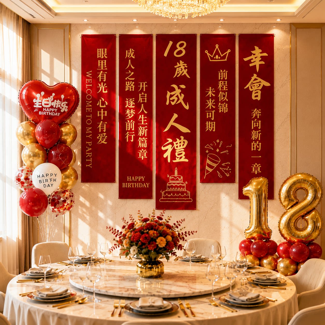 成年礼条幅挂布18岁生日装饰场景布置男女生快乐惊喜派对背景气球