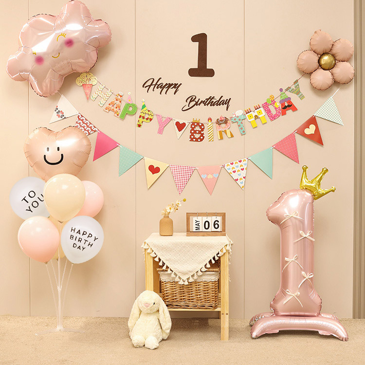 ins女孩宝宝生日气球一周岁